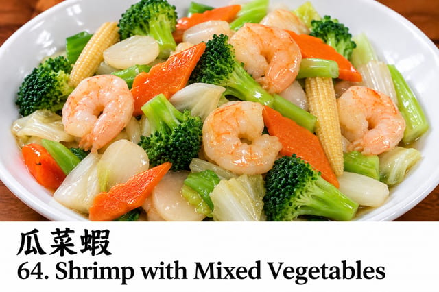瓜菜虾 64.Shrimp with Mixed Vegetable.