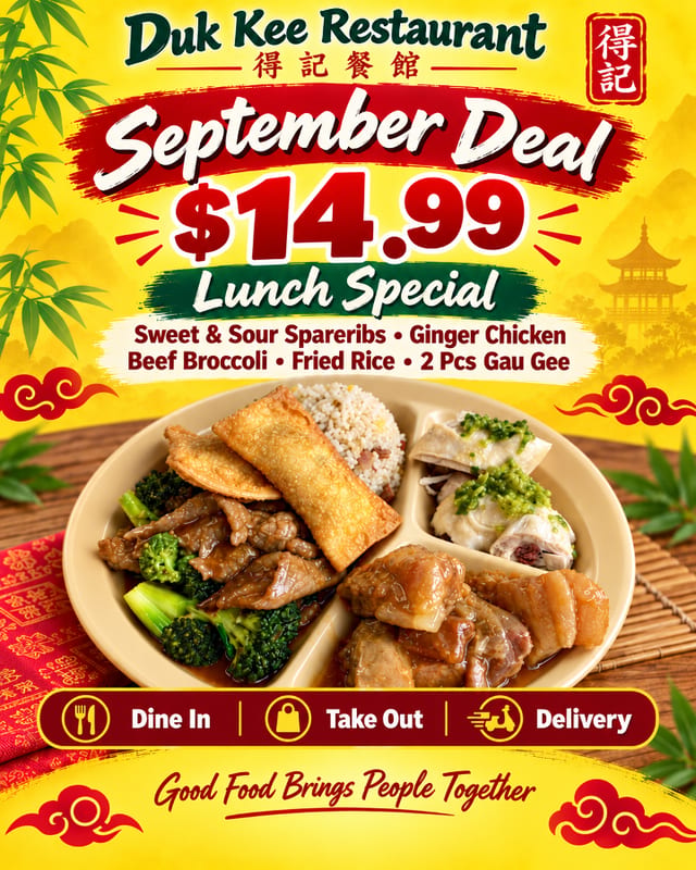 September lunch Special 14.99.
