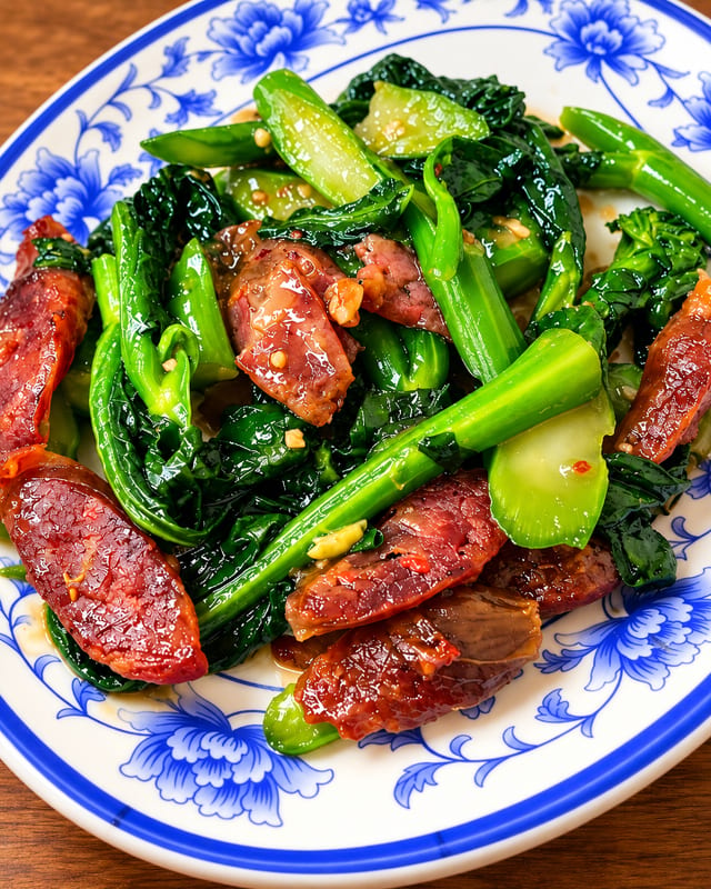Chinese sausage with Chinese broccoli.