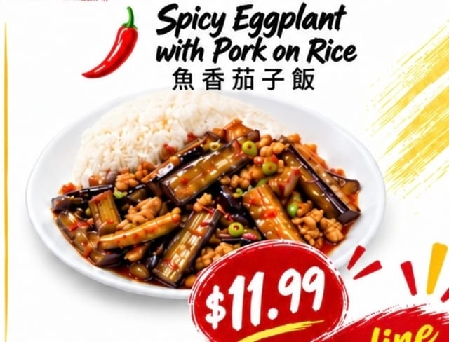 Spicy eggplant with Pork on Rice.